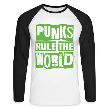Punks Rule The World - Gothique - Concert - Grunge - T-shirt baseball manches longues Homme - blanc/noir - Devant - Nik (191cm)