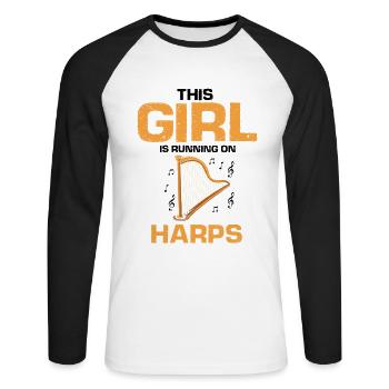 Conceptions de joueurs de harpe pour les conceptions de joueurs de harpe - T-shirt baseball manches longues Homme - blanc/noir - Devant - Nik (191cm)