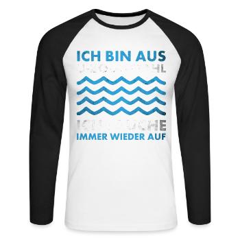 Bin aus U-Boot-Stahl ich tauche immer wieder auf, - Unisex Baseballshirt langarm - Weiß/Schwarz - Vorne - Nik (191cm)