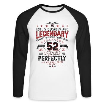 Vintage Légendaire - Vieilli parfaitement 52ème anniversaire - T-shirt baseball manches longues Homme - blanc/noir - Devant - Nik (191cm)