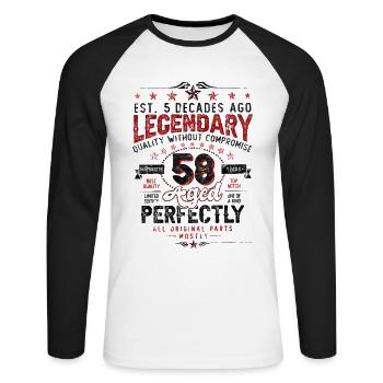 Vintage Légendaire - Vieilli parfaitement 58ème anniversaire - T-shirt baseball manches longues Homme - blanc/noir - Devant - Nik (191cm)