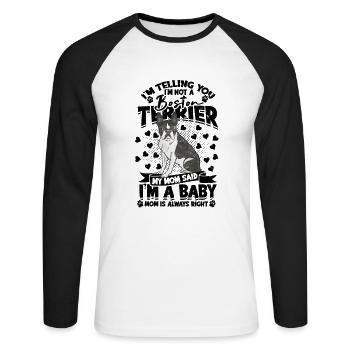 Je vous dis que je ne suis pas un boston terrier Ma mère - T-shirt baseball manches longues Homme - blanc/noir - Devant - Nik (191cm)