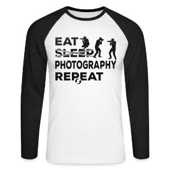 Photographer Eat Sleep Photography Repeating - Unisex Long Sleeve Baseball T-Shirt - white/black - Front - Nik (191cm)