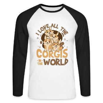 Ich liebe alle Corgis der Welt - Unisex Baseballshirt langarm - Weiß/Schwarz - Vorne - Nik (191cm)