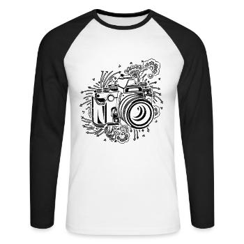 Photo Camera Photography Camera Photographer - Unisex Long Sleeve Baseball T-Shirt - white/black - Front - Nik (191cm)