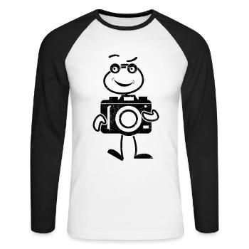 Photo Camera Photographer Stick Figure Photographer - Unisex Long Sleeve Baseball T-Shirt - white/black - Front - Nik (191cm)