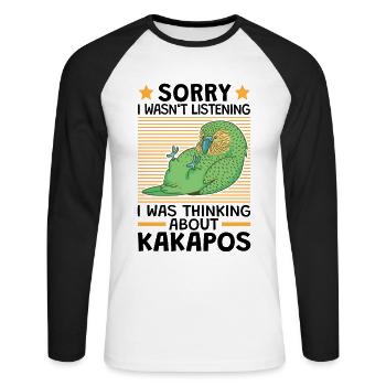 J’ai pensé au perroquet sans vol Kakapos - T-shirt baseball manches longues Homme - blanc/noir - Devant - Nik (191cm)