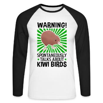 Spontaneously talks about Kiwi Bird New Zealand - Unisex Long Sleeve Baseball T-Shirt - white/black - Front - Nik (191cm)