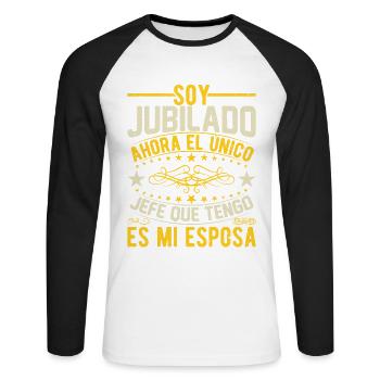 Je Suis Retraité - T-shirt baseball manches longues Homme - blanc/noir - Devant - Nik (191cm)