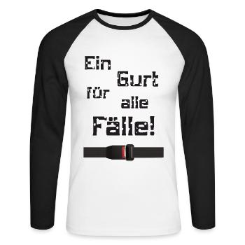 Ein Gurt für alle Fälle - Unisex Baseballshirt langarm - Weiß/Schwarz - Vorne - Nik (191cm)