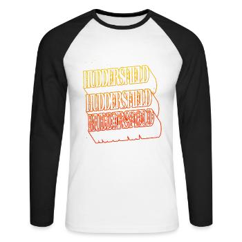 Huddersfield Angleterre UK City Skyline Font - T-shirt baseball manches longues Homme - blanc/noir - Devant - Nik (191cm)