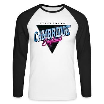 Cambridge England UK Stadt Skyline Vintage Retro - Unisex Baseballshirt langarm - Weiß/Schwarz - Vorne - Nik (191cm)
