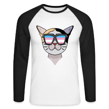 Chat Bobtail japonais transsexuel transgenre - T-shirt baseball manches longues Homme - blanc/noir - Devant - Nik (191cm)