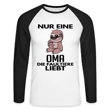 Oma Großmutter Faultier - Unisex Baseballshirt langarm - Weiß/Schwarz - Vorne - Nik (191cm)
