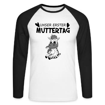 Muttertag Geschenk - Unser erster Muttertag - Unisex Baseballshirt langarm - Weiß/Schwarz - Vorne - Nik (191cm)