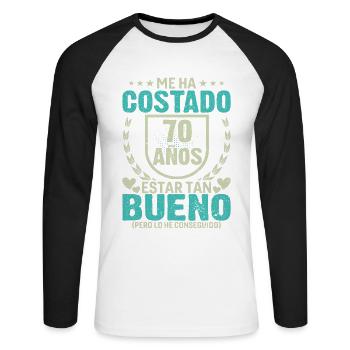 Anniversaire 70 Ans Idée Cadeau D'anniversaire - T-shirt baseball manches longues Homme - blanc/noir - Devant - Nik (191cm)