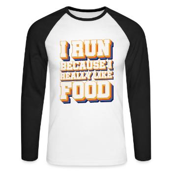 Je cours J’aime la nourriture Cross Country Running Xc - T-shirt baseball manches longues Homme - blanc/noir - Devant - Nik (191cm)