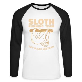 Sloth Running Team Let Us Enter Instead - Unisex Long Sleeve Baseball T-Shirt - white/black - Front - Nik (191cm)