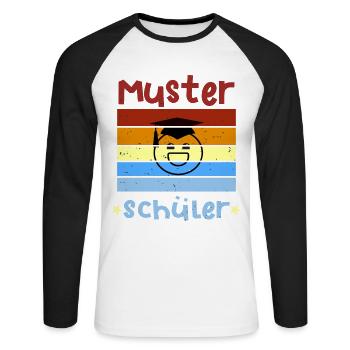 Musterschüler Smile Schulbeginn T shirt - Unisex Baseballshirt langarm - Weiß/Schwarz - Vorne - Nik (191cm)