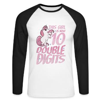 Double Digits 10th Birthday Girl, Party Unicorn. - Unisex Long Sleeve Baseball T-Shirt - white/black - Front - Nik (191cm)