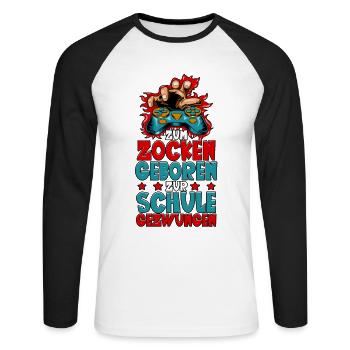 Jeux de hasard Né à l’école - T-shirt baseball manches longues Homme - blanc/noir - Devant - Nik (191cm)
