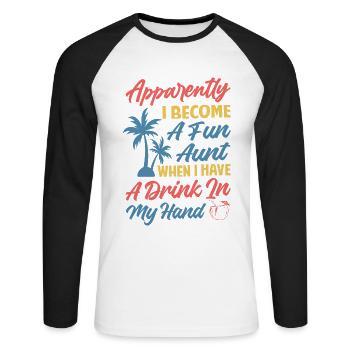 Apparemment, je deviens une tante amusante - Drôle - Plage - T-shirt baseball manches longues Homme - blanc/noir - Devant - Nik (191cm)