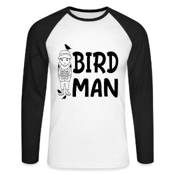 Bird Man - Bird Nerd - Vogelbeobachter - Unisex Baseballshirt langarm - Weiß/Schwarz - Vorne - Nik (191cm)