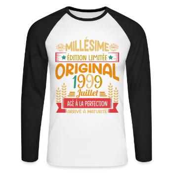 Millésime Né(e) Juillet 1999 Cadeau Anniversaire - T-shirt baseball manches longues Homme - blanc/noir - Devant - Nik (191cm)