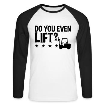 Gabelstapler Staplerfahrer Stapler Geschenkidee - Unisex Baseballshirt langarm - Weiß/Schwarz - Vorne - Nik (191cm)