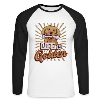 Das Leben ist golden - Golden Retriever - Unisex Baseballshirt langarm - Weiß/Schwarz - Vorne - Nik (191cm)