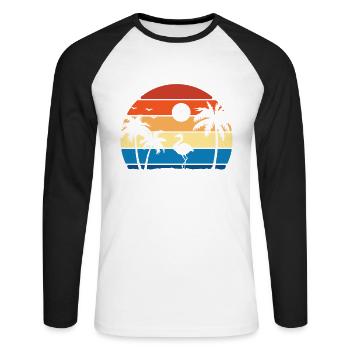 Flamingo Vintage Retro Sunset Flamingo - Unisex Long Sleeve Baseball T-Shirt - white/black - Front - Nik (191cm)