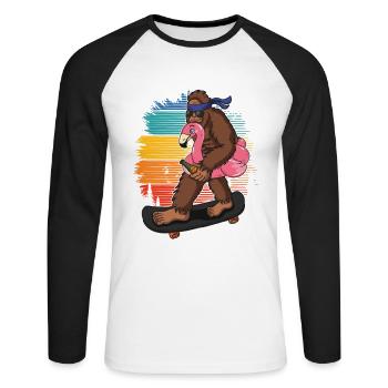 Flamingo Squatch Skateboard Amateurs de flamants roses - T-shirt baseball manches longues Homme - blanc/noir - Devant - Nik (191cm)