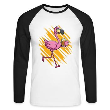 Flamingo beer drinker - Unisex Long Sleeve Baseball T-Shirt - white/black - Front - Nik (191cm)