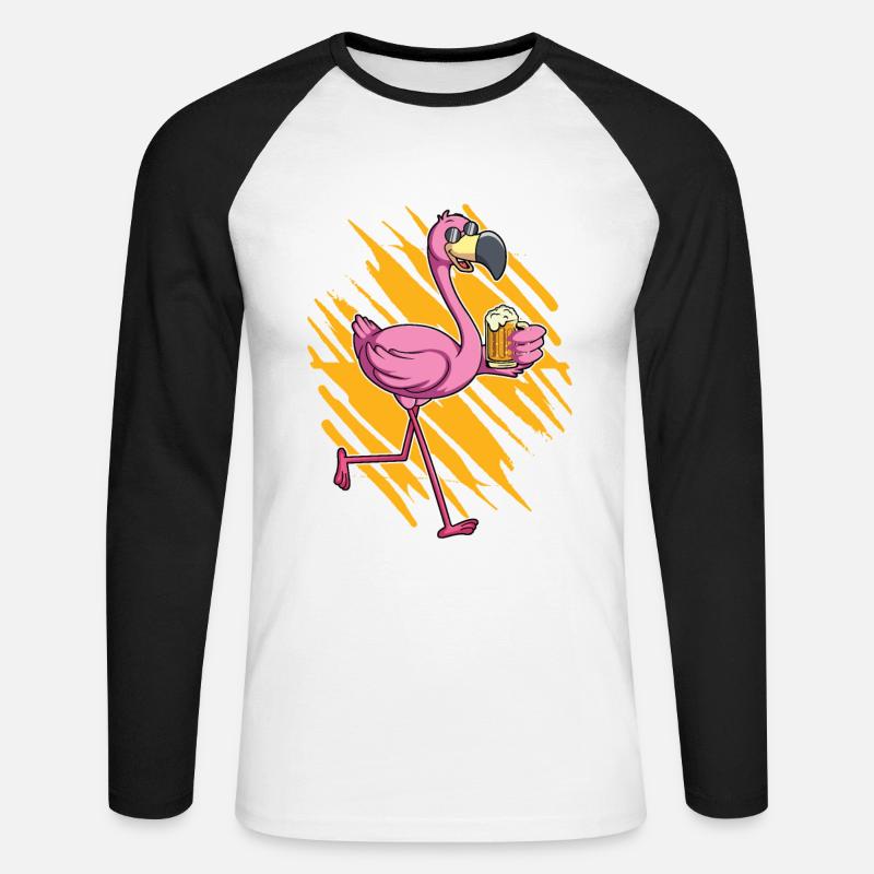 Flamingo-biertrinker - Unisex Baseballshirt langarm - Weiß/Schwarz
