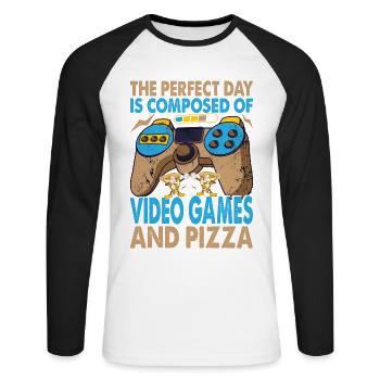 The Perfect Day Is Composed Of Video Games And Piz - Unisex Long Sleeve Baseball T-Shirt - white/black - Front - Nik (191cm)