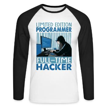 Limited Edition Programmer Full-Time Hacker - Funn - Unisex Long Sleeve Baseball T-Shirt - white/black - Front - Nik (191cm)