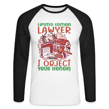 Édition limitée Avocat Je m’oppose à votre honneur! - Funn - T-shirt baseball manches longues Homme - blanc/noir - Devant - Nik (191cm)