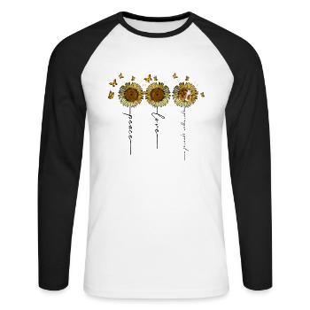 Peace Love Springer Spaniel - Hundeeltern - Unisex Baseballshirt langarm - Weiß/Schwarz - Vorne - Nik (191cm)