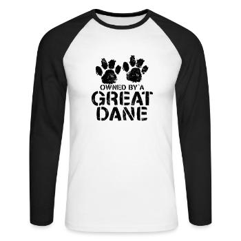 Propriété d’un grand danois - chien d’assistance - T-shirt baseball manches longues Homme - blanc/noir - Devant - Nik (191cm)