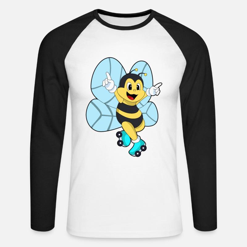 Bee with roller skates - Unisex Long Sleeve Baseball T-Shirt - white/black