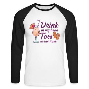 Boire dans mes orteils dans le sable Beach Holiday - T-shirt baseball manches longues Homme - blanc/noir - Devant - Nik (191cm)