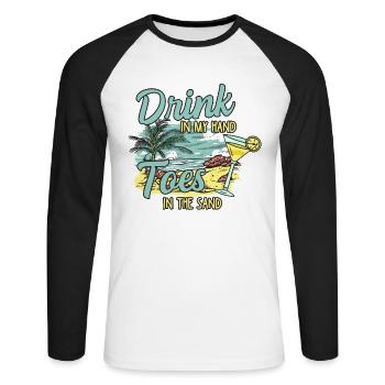 Vacay Mode Sonnenbrille und Ananas für den Urlaub - Unisex Baseballshirt langarm - Weiß/Schwarz - Vorne - Nik (191cm)