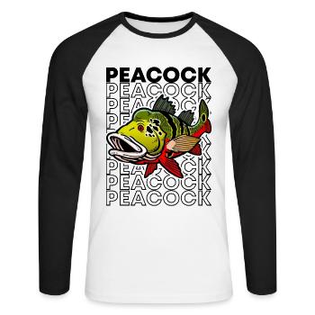 Peacock Bass 80's Monster Fischhüter - Unisex Baseballshirt langarm - Weiß/Schwarz - Vorne - Nik (191cm)