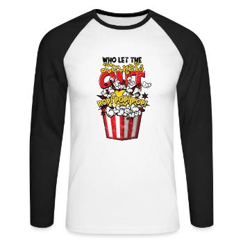 Who Let The Kernels Out Pop Pop Pop Pop - humorvoll - Unisex Baseballshirt langarm - Weiß/Schwarz - Vorne - Nik (191cm)