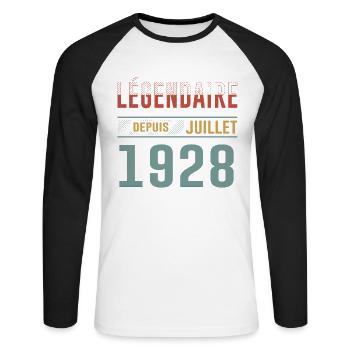 Légendaire Depuis Juillet 1928 Anniversaire Cadeau - T-shirt baseball manches longues Homme - blanc/noir - Devant - Nik (191cm)