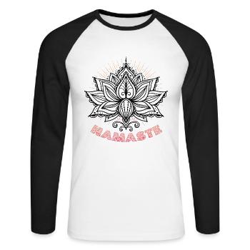 Yoga Meditation Lotusblume Namaste Yoga - Unisex Baseballshirt langarm - Weiß/Schwarz - Vorne - Nik (191cm)