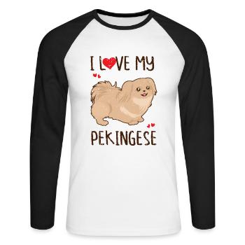 J’aime mon pékinois - amoureux pékinois - T-shirt baseball manches longues Homme - blanc/noir - Devant - Nik (191cm)