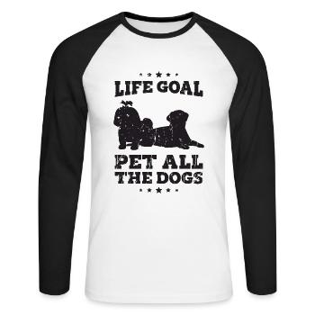 Lebensziel Haustier alle Hunde - Hundesport - Unisex Baseballshirt langarm - Weiß/Schwarz - Vorne - Nik (191cm)
