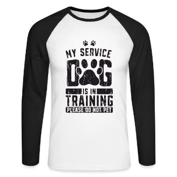 My service dog is in training Please do not pet - - Unisex Long Sleeve Baseball T-Shirt - white/black - Front - Nik (191cm)