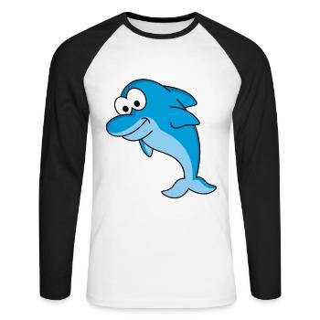 Delfin Comic Tier - Unisex Baseballshirt langarm - Weiß/Schwarz - Vorne - Nik (191cm)